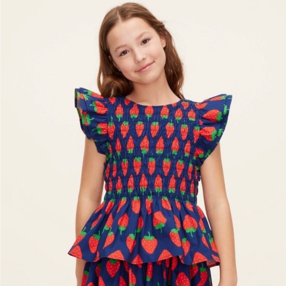 Childs Kate Spade Blue and Red Strawberry Print Blouse